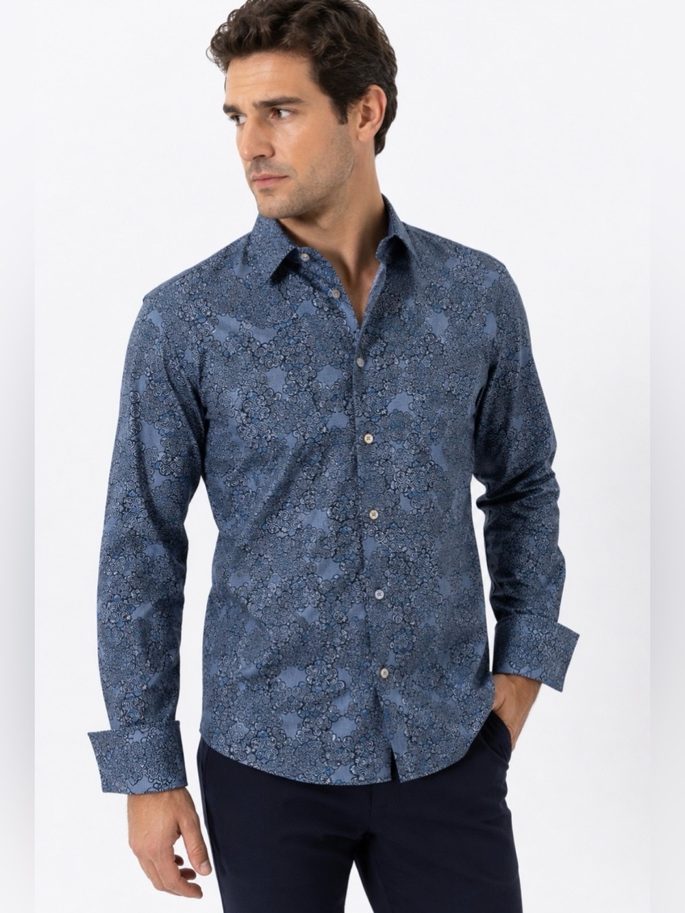 Ted Baker Long Sleeve Shirt Paisley/Geometric Pattern French Cuffs Size 16.5/42